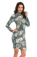 Grey Fashion Sexy Cap Sleeve Long Sleeves O neck Step Skirt Knee-Length Patchwork Print 