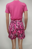 Green Casual Print Patchwork O Neck Short Sleeve Two Pieces