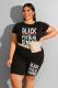 Black Fashion Casual adult O Neck Letter Patchwork Print Two Piece Suits Plus Size