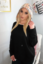 Black hooded Patchwork Plaid Print Patchwork Long Sleeve Sweats & Hoodies