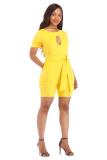 Blue Sexy Fashion bandage Patchwork Solid Hollow Short Sleeve O Neck 