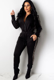 Wine Red Casual Two Piece Suits Patchwork Solid Loose Long Sleeve Two-piece Pants Set