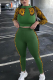 Green Sexy Leopard Patchwork O Neck Long Sleeve Two Pieces