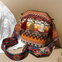 Light Brown Fashion Casual Patchwork Ethnic Print Tassel Design Crossbody Bag