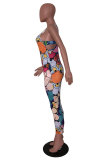 Black Fashion street Print Patchwork Hollow Sleeveless Slip Jumpsuits