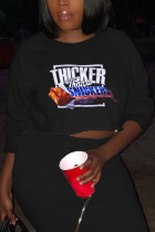 Black Fashion Casual Adult Print Pullovers O Neck Tops