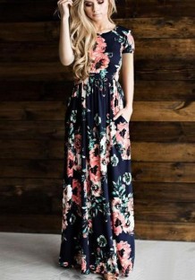 As Show-4 Short Sleeve Straight Long Print Dresses