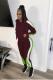 Wine Red adult Fashion OL Solid Two Piece Suits Patchwork Zippered pencil Long Sleeve