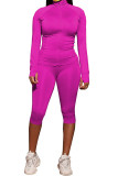 Red Fashion Active adult Ma'am Solid Two Piece Suits pencil Long Sleeve Two Pieces