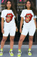 White Fashion adult Ma'am Street Print Two Piece Suits Straight Short Sleeve Two Pieces