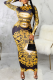 Multicolor Sexy Print Patchwork Half A Turtleneck Pencil Skirt Dresses
