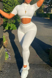 White Casual Solid Patchwork O Neck Long Sleeve Two Pieces
