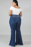 Dark Blue Denim Casual Sexy Fashion Zippered Hole Solid washing Button Zipper 