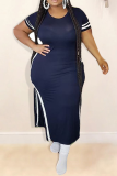 Army Green Fashion Casual O Neck Patchwork Plus Size