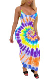 Light Pink Fashion Sexy adult White Pink Spaghetti Strap Sleeveless Slip Step Skirt Ankle-Length Print Patchwork Tie and dye Dresses
