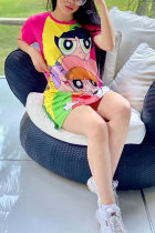 multicolor Fashion Casual adult multicolor Cap Sleeve Short Sleeves O neck A-Line Mini Print Patchwork Dresses