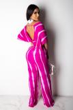 Coffee Milk Silk Street Zebra pattern Loose Half Sleeve Two-piece Pants Set