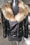 Yellow Fashion Street Adult Artificial Furs Solid Patchwork V Neck Outerwear
