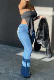 Baby Blue Fashion Casual Patchwork Basic High Waist Straight Jeans