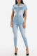Baby Blue Fashion Casual Solid Zipper Turndown Collar Regular Jumpsuits