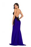 Colorful blue adult Fashion Sexy Spaghetti Strap Sleeveless Slip Mermaid Floor-Length Patchwork backless