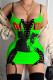 Green Sexy Street Spaghetti Strap Sleeveless Slip Pencil Dress skirt Print bandage Club Dresses