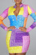 Multicolor Fashion Casual Print Basic Zipper Collar Long Sleeve Dresses
