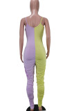 Yellow Red Fashion Sexy Letter Print Patchwork Backless Fold O Neck Skinny Jumpsuits