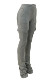 Orange Casual Solid Pocket Fold Boot Cut Patchwork Bottoms