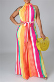 Colour Sexy Casual Patchwork Print Bandage Turtleneck Regular Jumpsuits