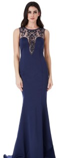 Dark Blue Sexy & Club O-Neck Sleeveless Trumpet / Mermaid Long Maxi Dresses