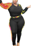 Yellow Fashion Casual Patchwork Print Patchwork O Neck Plus Size 