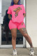 Pink Fashion Casual Print Two Piece Suits pencil Short Sleeve Two Pieces