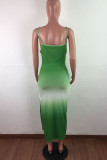 Green Fashion Sexy adult Ma'am Spaghetti Strap Sleeveless Slip Step Skirt Mid-Calf Ombre backless Dresses
