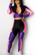 purple Active Europe and America Patchwork Solid pencil Long Sleeve Two Pieces