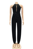 Blue Sexy Solid Bandage Slit Jumpsuits