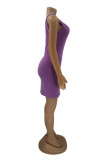 Purple Sexy Casual Letter Hot Drill U Neck Vest Dress