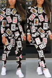 Red Fashion Casual adult Ma'am Print Two Piece Suits pencil Long Sleeve Two Pieces