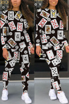 Black and white Fashion Casual adult Ma'am Print Two Piece Suits pencil Long Sleeve Two Pieces