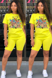Pink Fashion Casual adult Patchwork Print Character Two Piece Suits Straight Short Sleeve Two Pieces