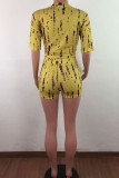 Red Fashion Casual adult Ma'am Print Two Piece Suits pencil Short Sleeve Two Pieces