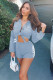 Blue Fashion Sexy adult Patchwork Print Button Two Piece Suits pencil Long Sleeve Two Pieces