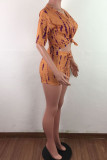 Red Fashion Casual adult Ma'am Print Two Piece Suits pencil Short Sleeve Two Pieces