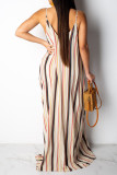 Navy Blue Casual Off The Shoulder Sleeveless Slip Swagger Floor-Length Print Patchwork