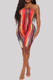 Red Fashion Sexy Print Backless Strapless Skinny Romper