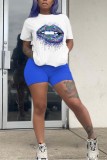 multicolor Fashion Casual Sportswear Print O Neck Plus Size Two Pieces