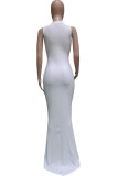 Black Lightly cooked Sleeveless O neck Swagger Floor-Length Solid Dresses