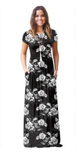 As Show-5 Brief Cute O-Neck Short Sleeve Loose Long Print Dresses