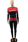 Blue Fashion Active adult Ma'am Print Two Piece Suits pencil Long Sleeve Two Pieces