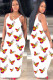 White Fashion Street White Brown Yellow Spaghetti Strap Sleeveless V Neck Pencil Dress Floor-Length Print Floral Animal Dresses